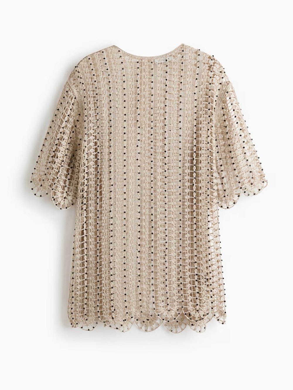 H&M Beige Crochet Coverup with Scalloped Hem